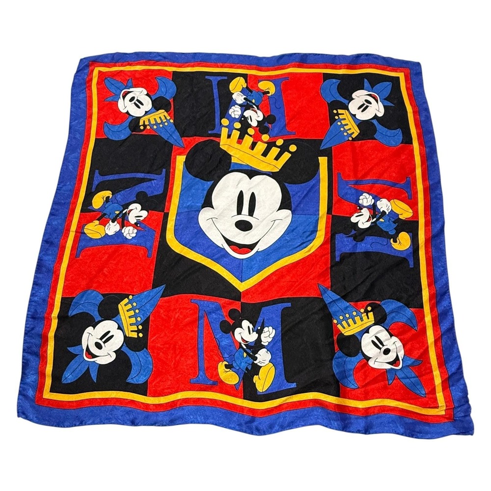 Mickey & Co Disney Scarf 1990s Jacquard Fabric Crown Red Blue LN With Tags